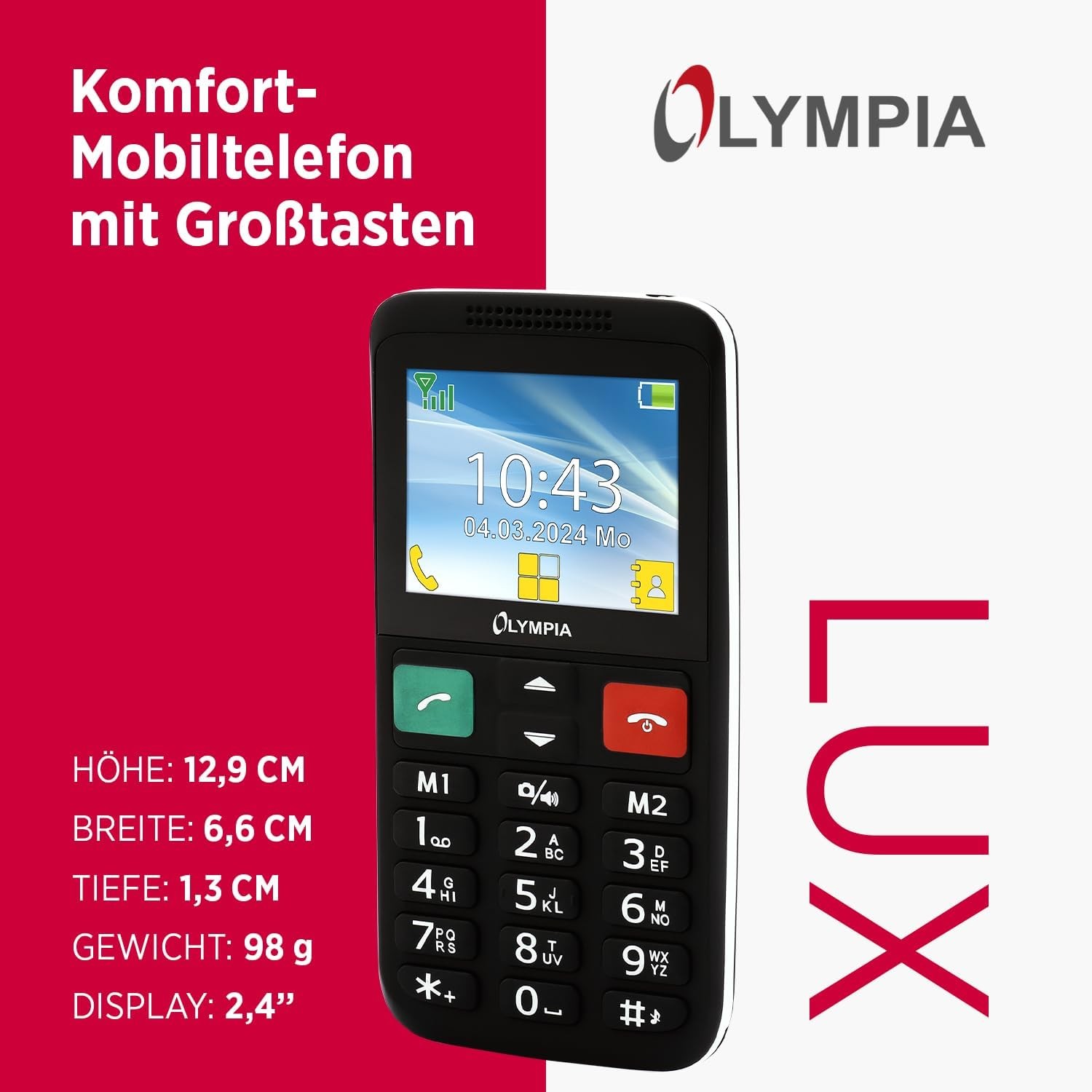 Komfortní mobilní telefon LUX velká tlačítka 2,4" barevný displej SOS tlačítko Dual SIM kamera