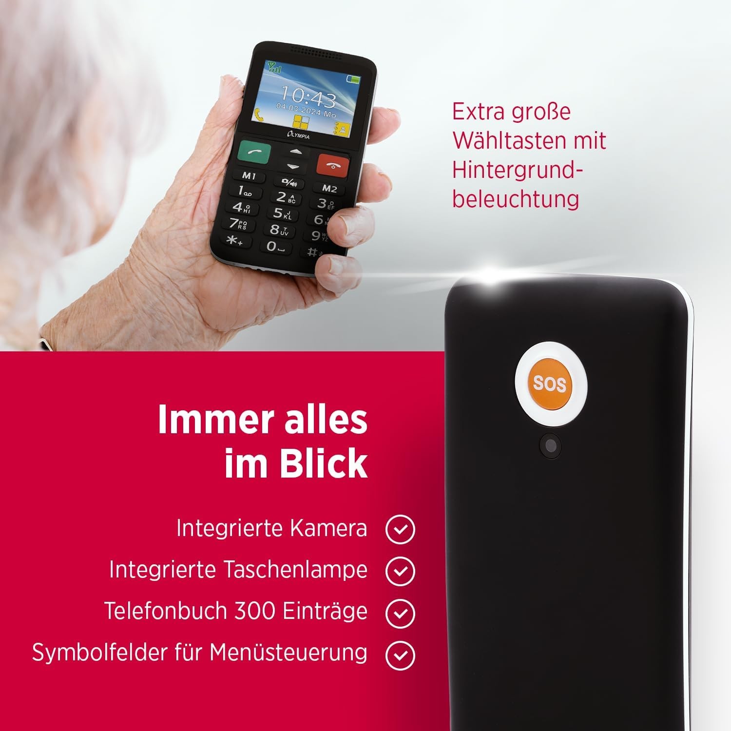 Komfortní mobilní telefon LUX velká tlačítka 2,4" barevný displej SOS tlačítko Dual SIM kamera