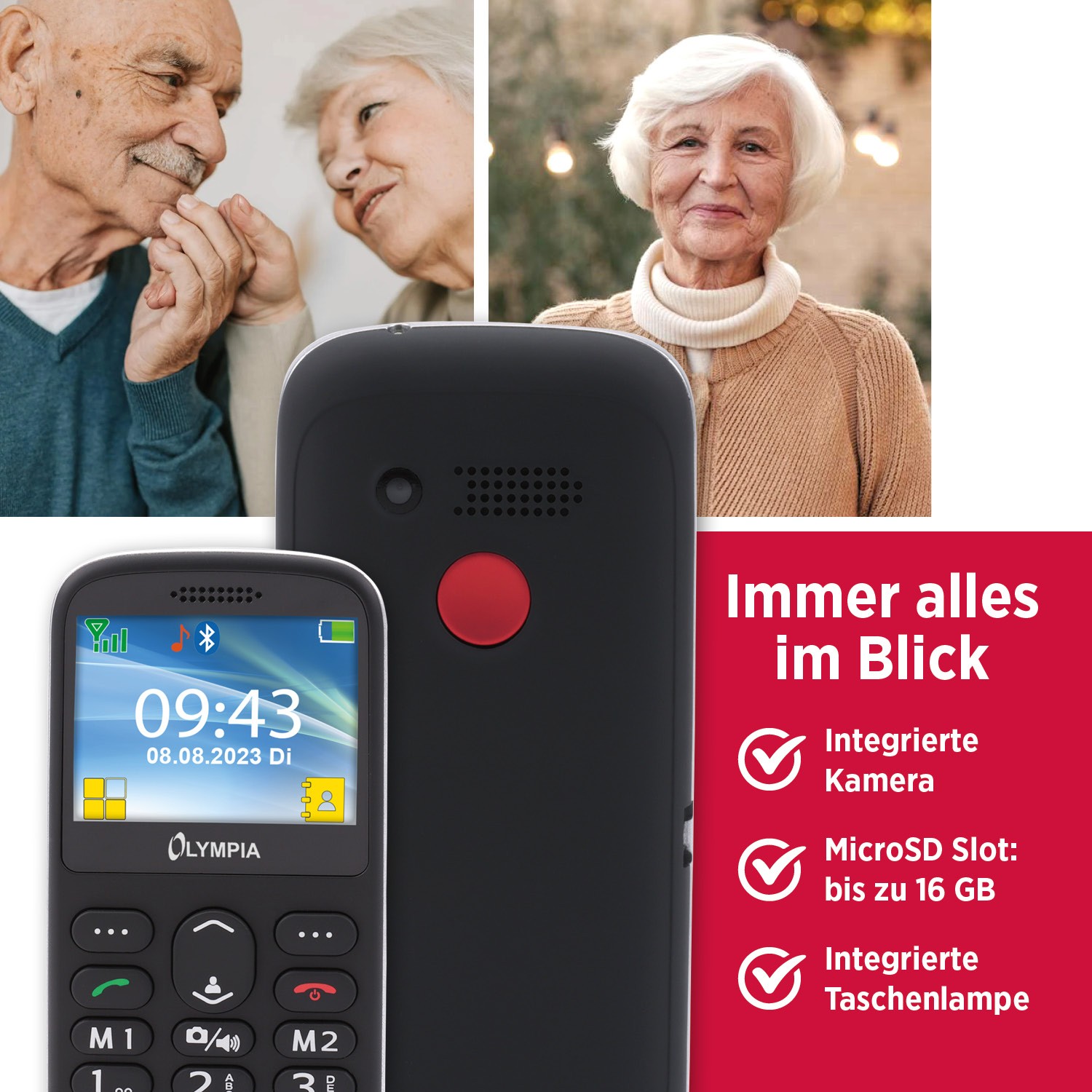 SUN Comfort mobilní telefon pro seniory s velkými tlačítky a velkým barevným LCD displejem černý