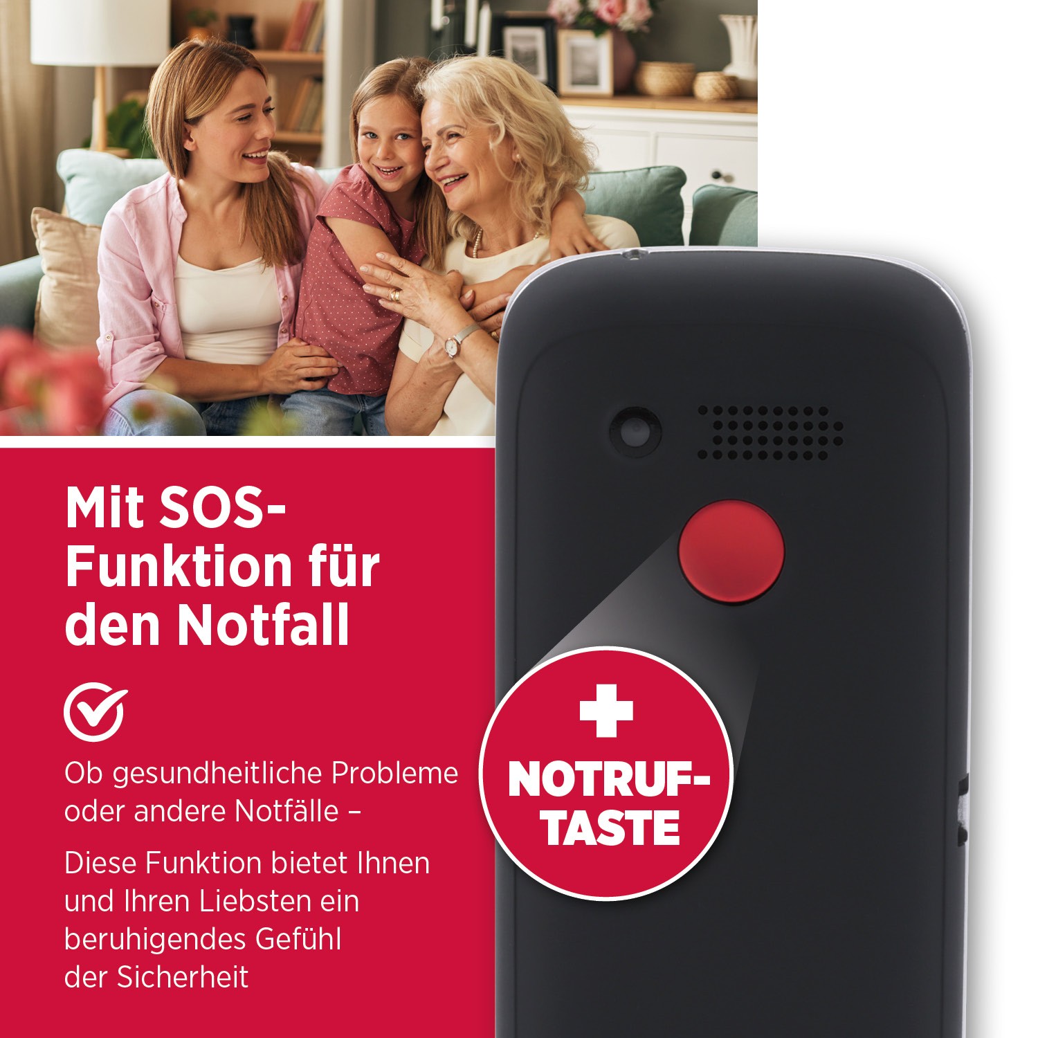 SUN Comfort mobilní telefon pro seniory s velkými tlačítky a velkým barevným LCD displejem černý