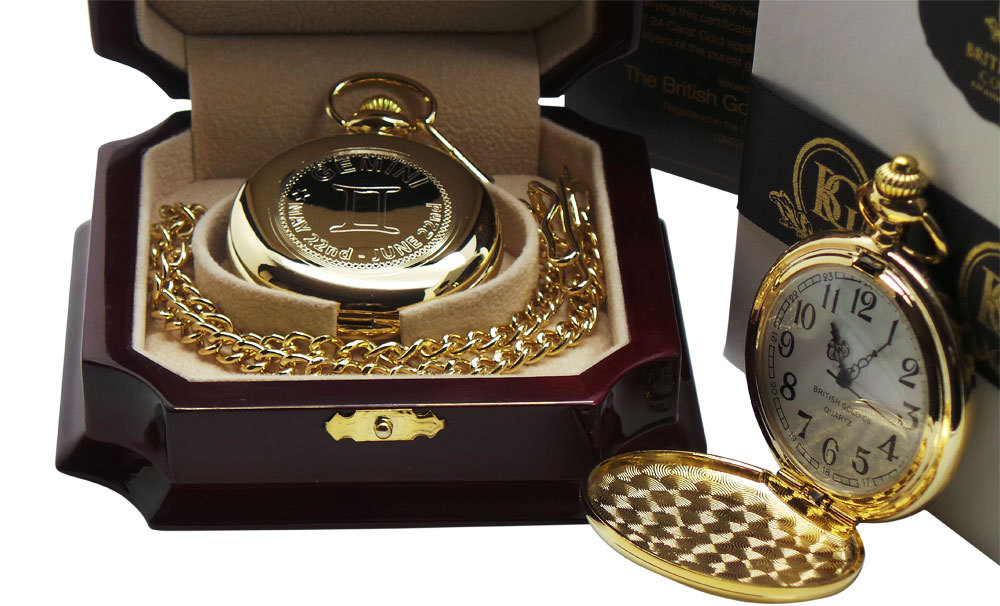 Luxusní pozlacené hodinky 24k zlatem – Znamení zvěrokruhu s možností vlastního gravírování