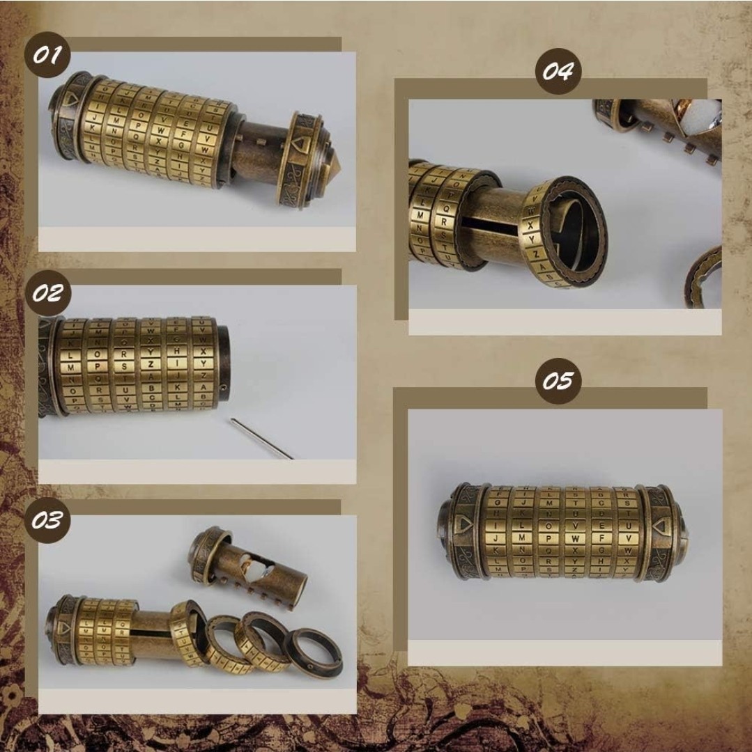 Cryptex – Šifra mistra Leonarda: Mechanický hlavolam a dárková schránka s nastavitelným kódem (Mosaz)