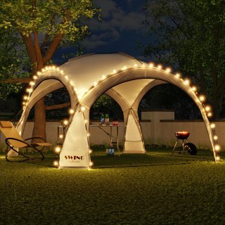 LED zahradní altán DomeShelter XXL 4,5 x 4,5 m – párty stan se solárním osvětlením, bočnicemi a moskytiérou