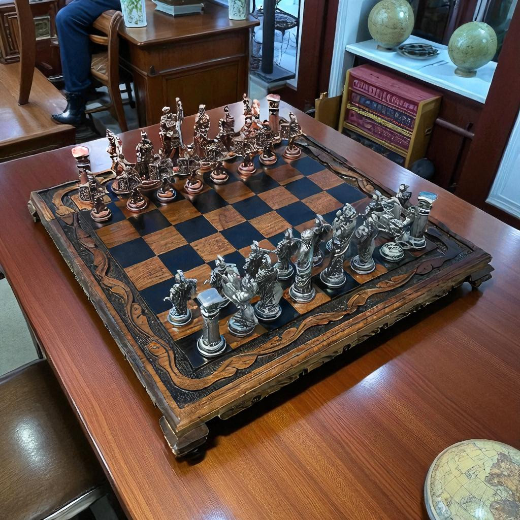 Ručně vyráběná šachová sada Římské říše - starožitná ořechová deska, luxusní dárek 🎁