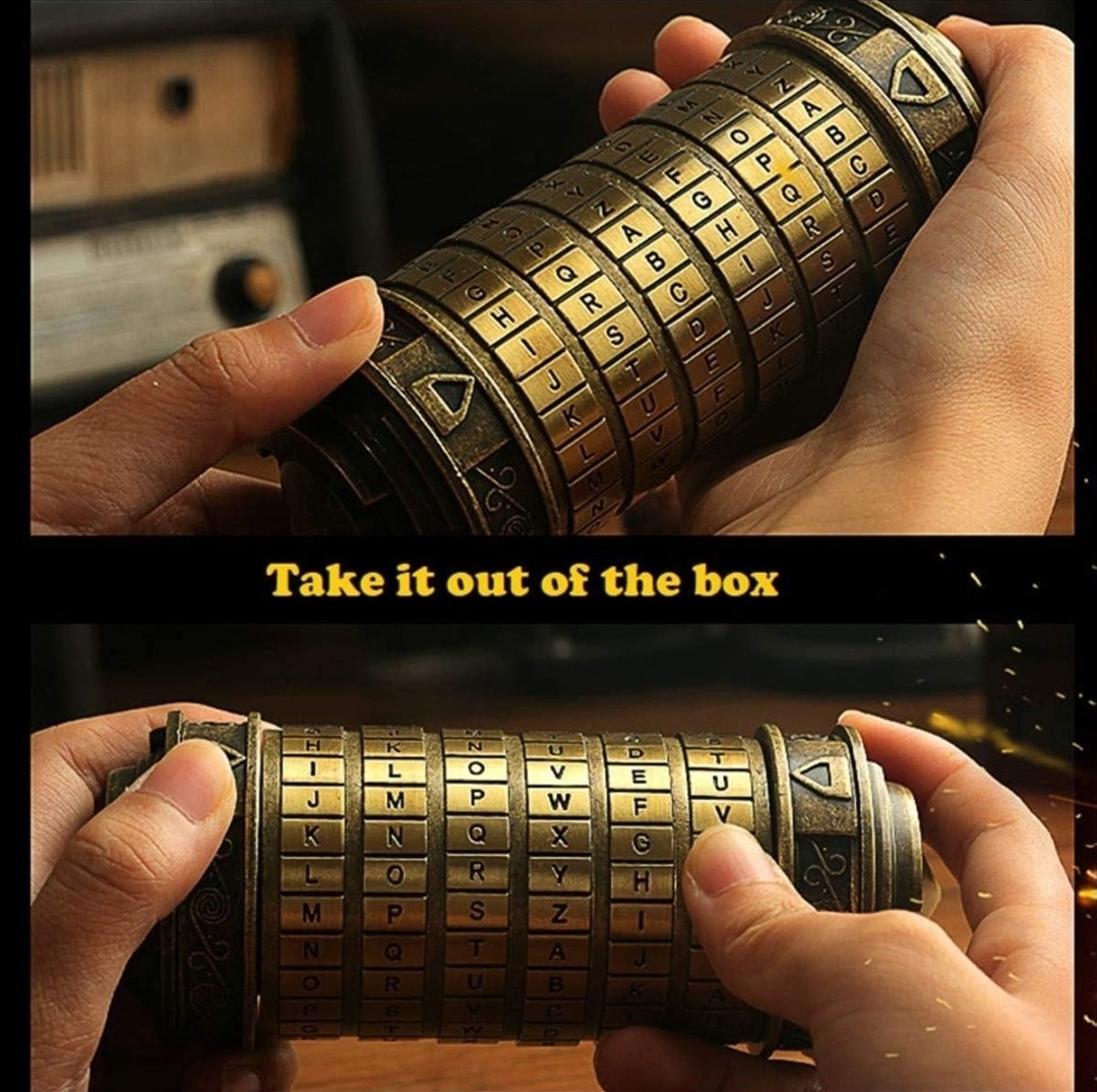 Cryptex – Šifra mistra Leonarda: Mechanický hlavolam a dárková schránka s nastavitelným kódem (Mosaz)